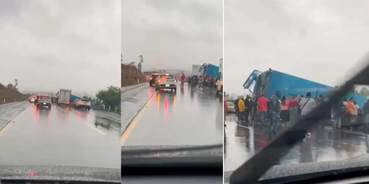 Lluvia y exceso de velocidad causa volcadura de autobús en la Atlixco-Puebla 