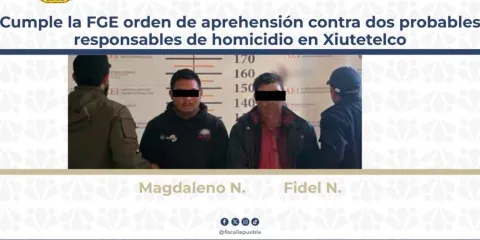 Detienen a dos hombres por homicidio calificado en Xiutetelco, Puebla
