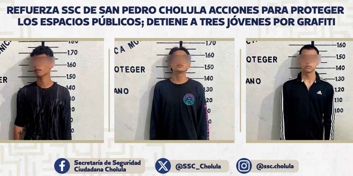 Detienen a tres jóvenes por realizar grafitis en un domicilio de San Pedro Cholula