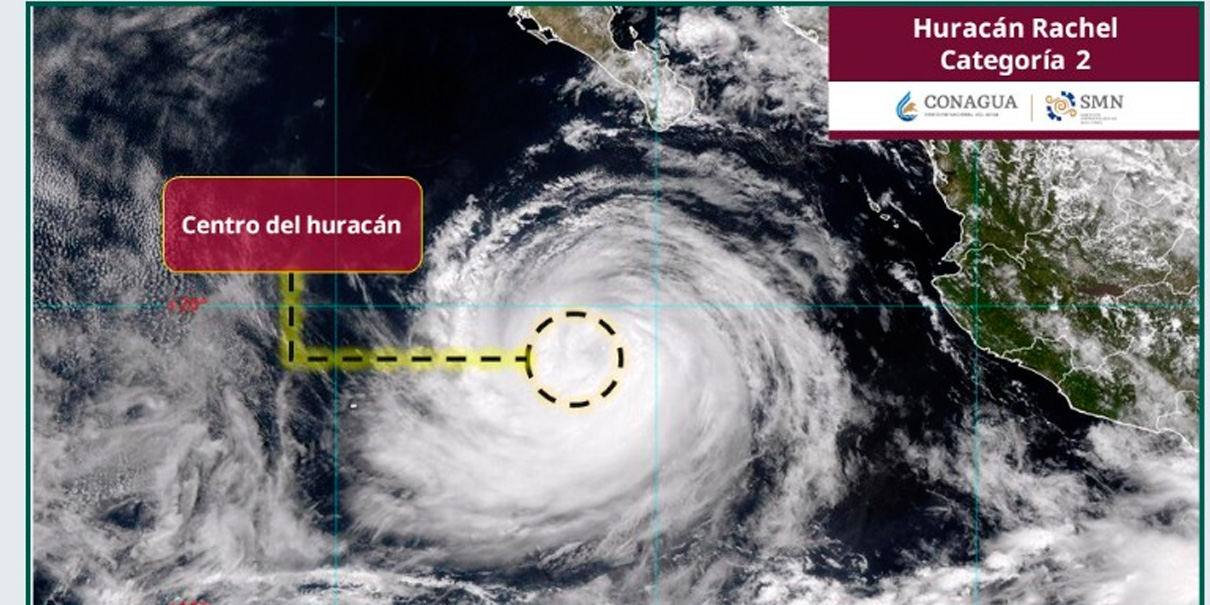 Huracán Rachel baja a categoría 2 y se aleja de costas mexicanas