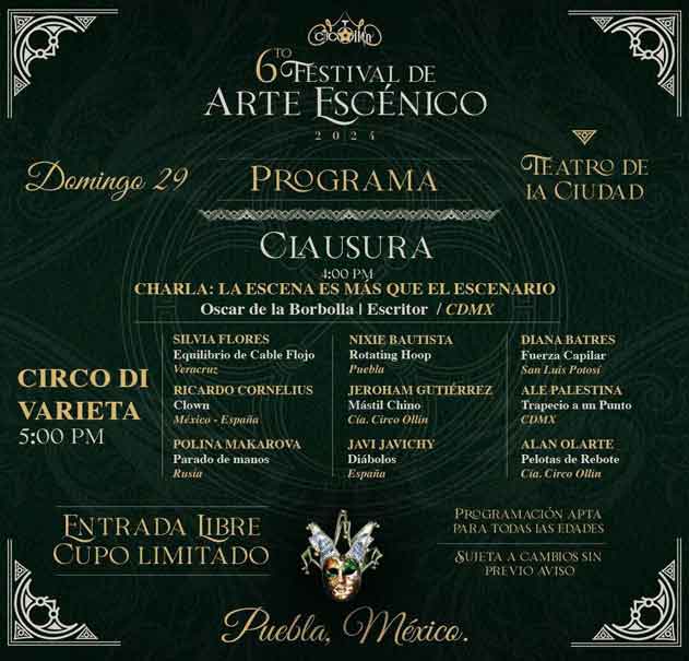 Música, circo y teatro este fin de semana en Puebla capital