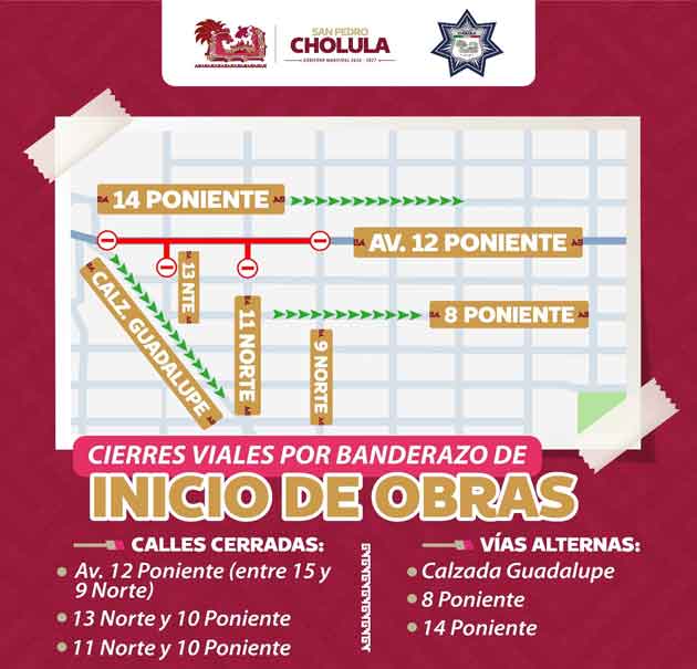 Cholula habilita dispositivos viales por obras de reencarpetamiento