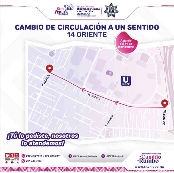 Ayuntamiento de San Andrés Cholula cambia de circulación a un sólo sentido en la 14 oriente