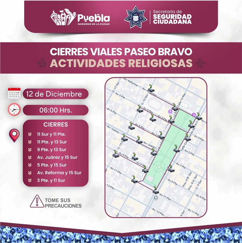 Cierres por peregrinaciones en Puebla: horarios, calles afectadas y vías alternas