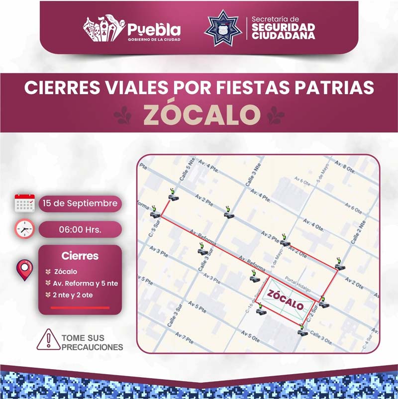 Cierres viales en el Zócalo y Paseo Bravo; habrá transporte público nocturno