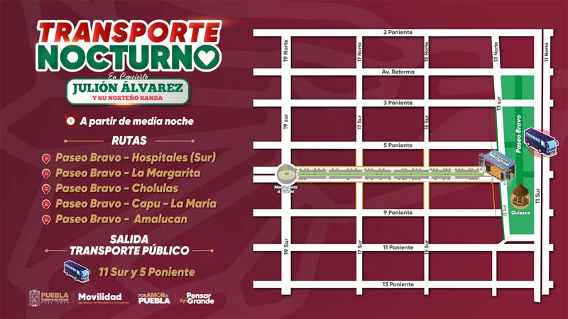Cierres viales en el Zócalo y Paseo Bravo; habrá transporte público nocturno