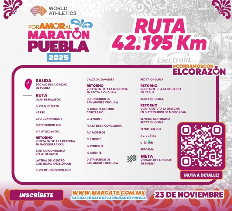 Cierres viales en Puebla por el Maratón 2025: rutas, horarios y zonas a evitar