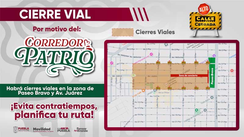 Dispositivo de movilidad en Puebla por Corredor Patrio 2025: planifica tu traslado