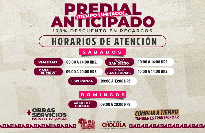 Últimos días para aprovechar descuentos históricos en el predial en San Pedro Cholula