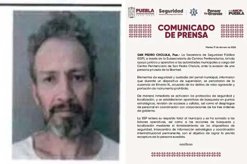 Fuga de reo en penal de San Pedro Cholula; activan operativo de recaptura  
