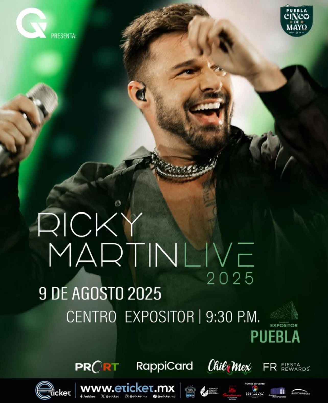 Se reprograma concierto de Ricky Martín en Puebla