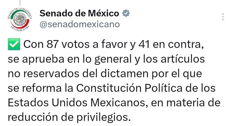 Senado aprueba en lo general Plan B; PT busca frenar revocación de mandato
