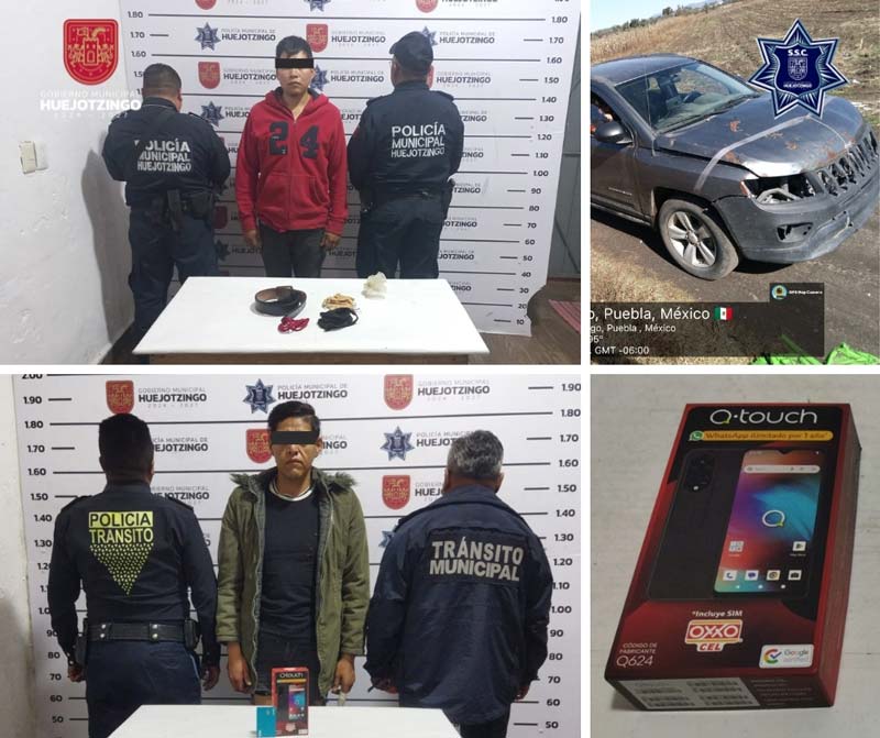 Tres operativos en Huejotzingo dejan cinco detenidos por delitos contra la salud y robo