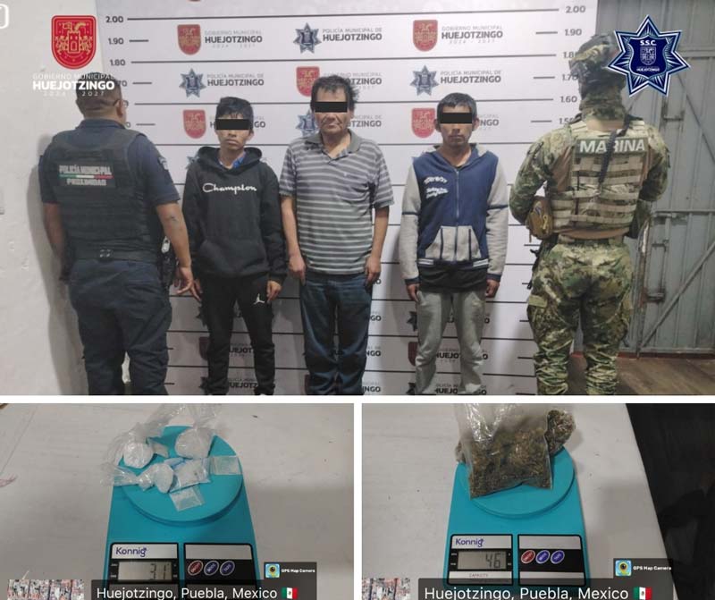 Tres operativos en Huejotzingo dejan cinco detenidos por delitos contra la salud y robo