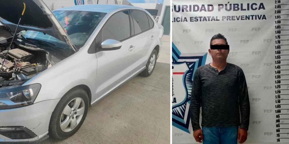 Arrestan a policía de Serdán a bordo de auto robado