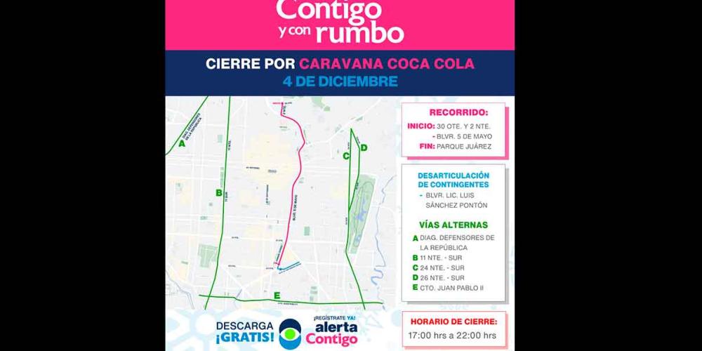 Por Caravana Coca Cola anuncian cierres en la capital poblana