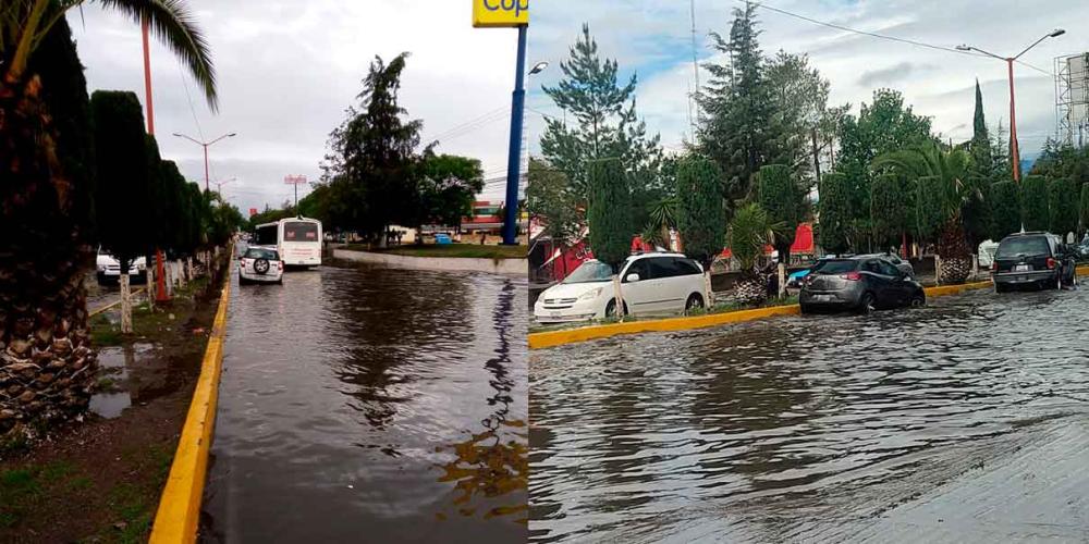 Intensa lluvia causa encharcamientos y daños vehiculares en Texmelucan