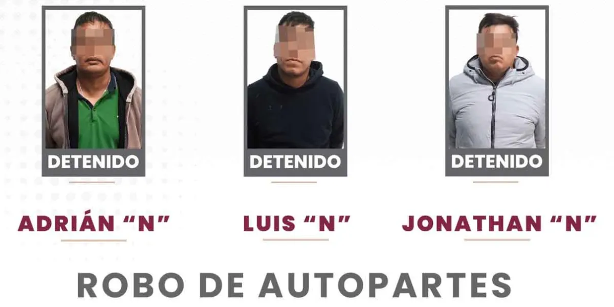 Detienen a 3 ladrones de autopartes en Puebla ligados a robo con violencia