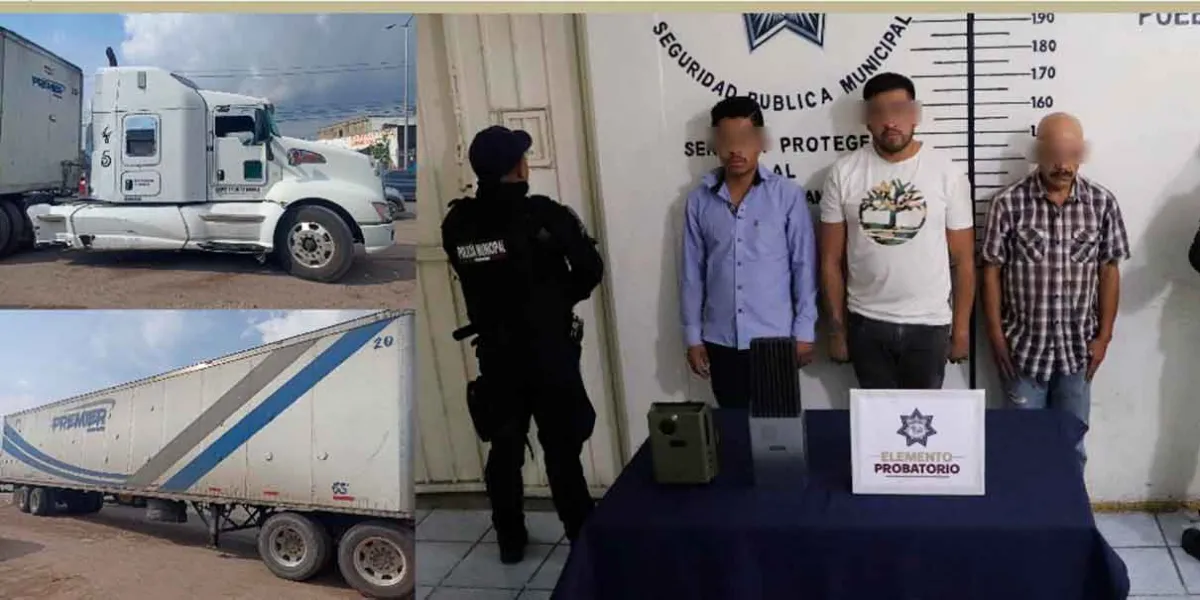 Detienen en San Pedro Cholula a tres hombres por robo violento y secuestro exprés de trailero