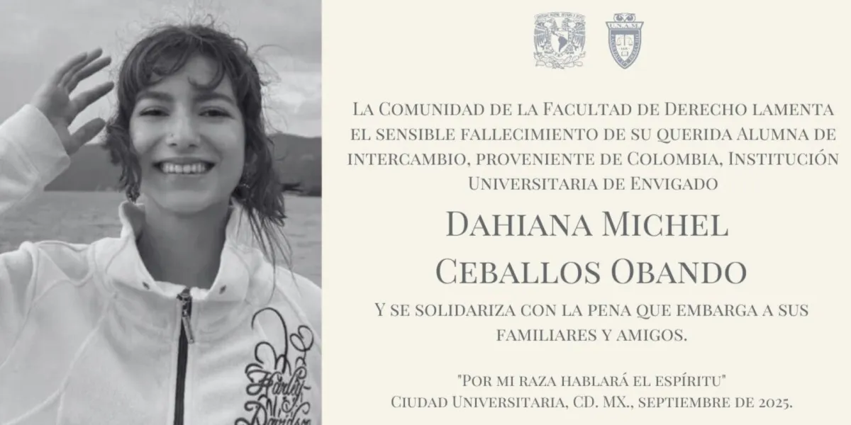 Fallece estudiante colombiana de intercambio que estudiaba en la Facultad de Derecho de la UNAM
