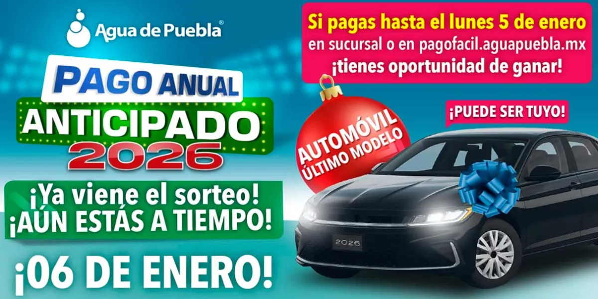 Agua de Puebla realizará este 6 de enero su Primer Sorteo de un auto 