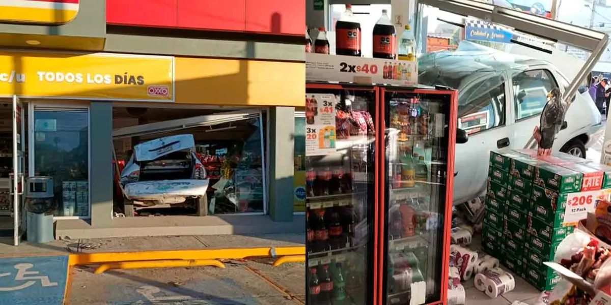 Accidente en Texmelucan deja cuantiosos daños tras choque contra motocicleta y Oxxo