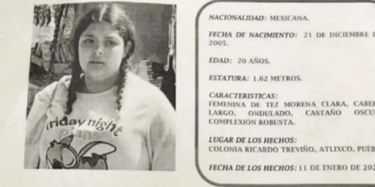 Emiten ficha de búsqueda por desaparición de joven de 20 años en Atlixco
