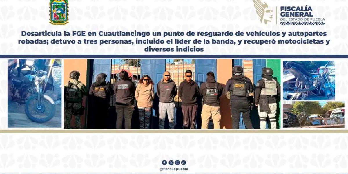 Cateo en Cuautlancingo permite desarticular banda dedicada al robo de motocicletas