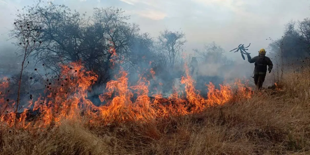 Incendio en el cerro Totolquemec en Texmelucan