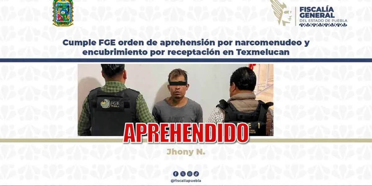 Detienen a hombre en Texmelucan por narcomenudeo y encubrimiento