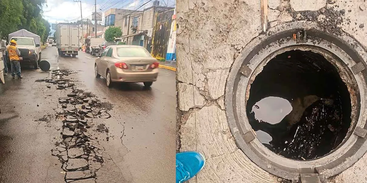 Colapso de drenaje provoca daños en avenida José María Lafragua de Puebla