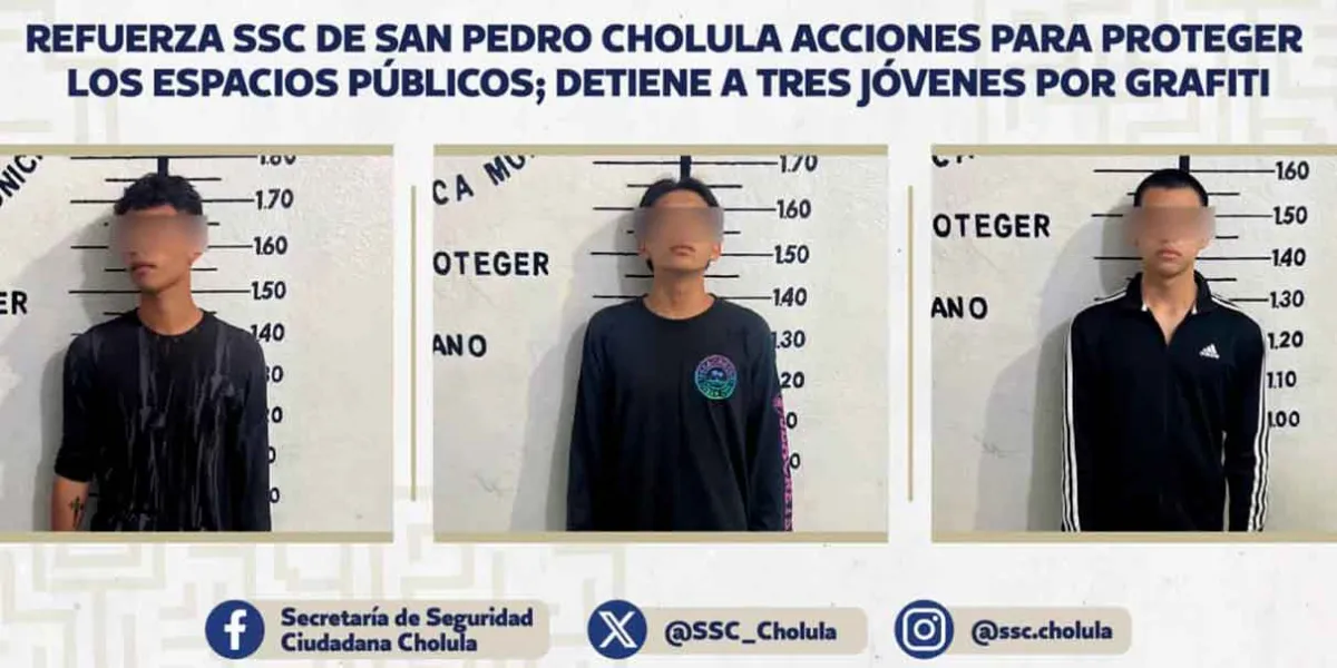 Detienen a tres jóvenes por realizar grafitis en un domicilio de San Pedro Cholula