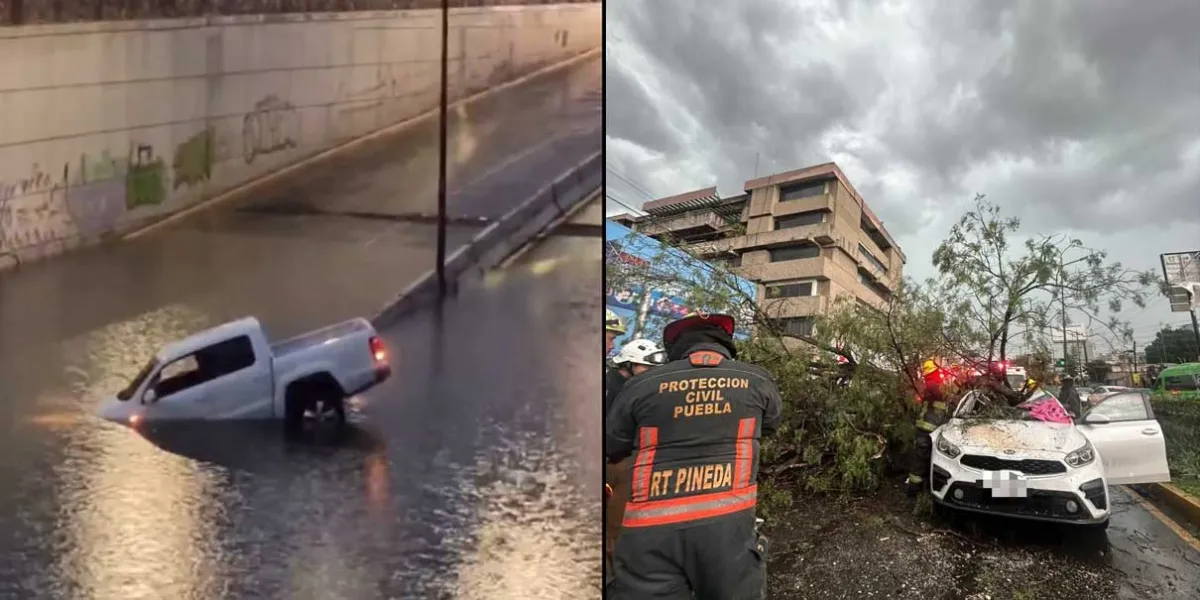Tromba provocó un muerto en la capital poblana y deja flotando autos en el bulevar 5 de Mayo 