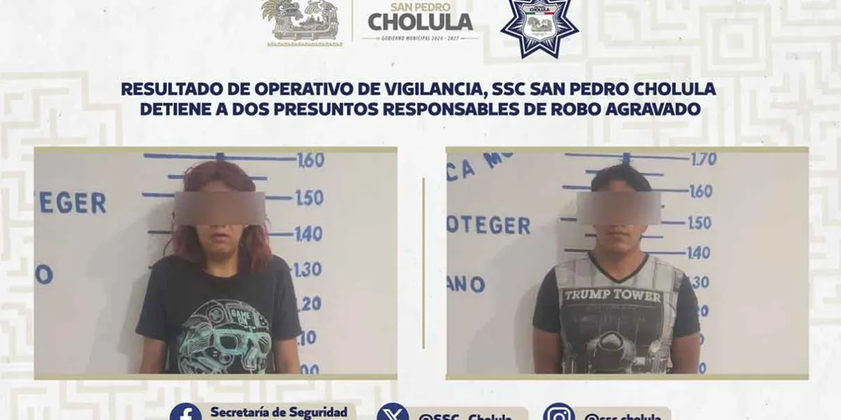 Detienen a dos presuntos responsables de robo agravado en Zerezotla, San Pedro Cholula