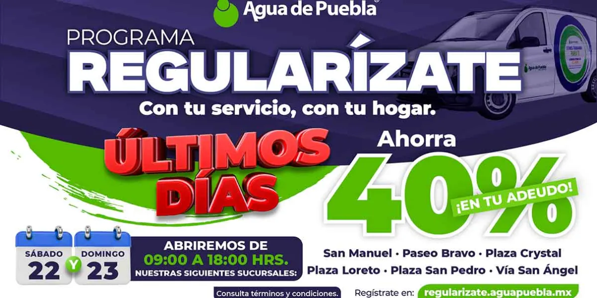 Agua de Puebla da 40% de descuento para regularizar adeudos