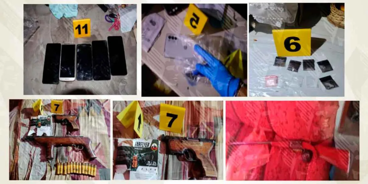 Aseguran armas, droga y 14 celulares en cateos de Coronango