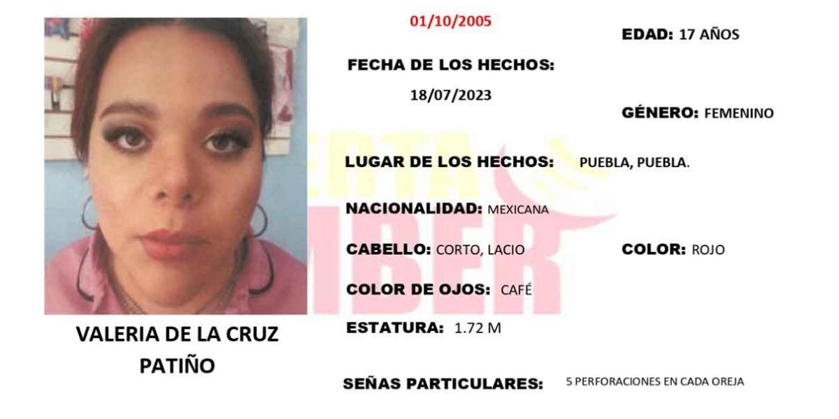 Valeria de la Cruz desaparecida en Puebla; estas son sus características