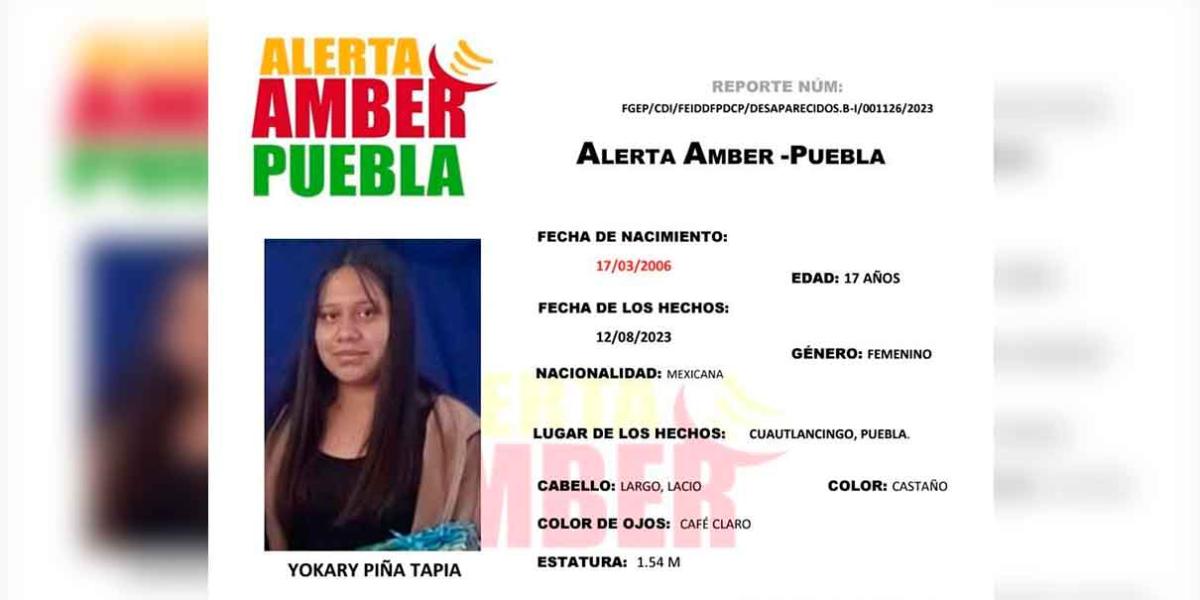 Yokary Piña Tapia tiene 17 años y desapareció en Cuautlancingo, Puebla