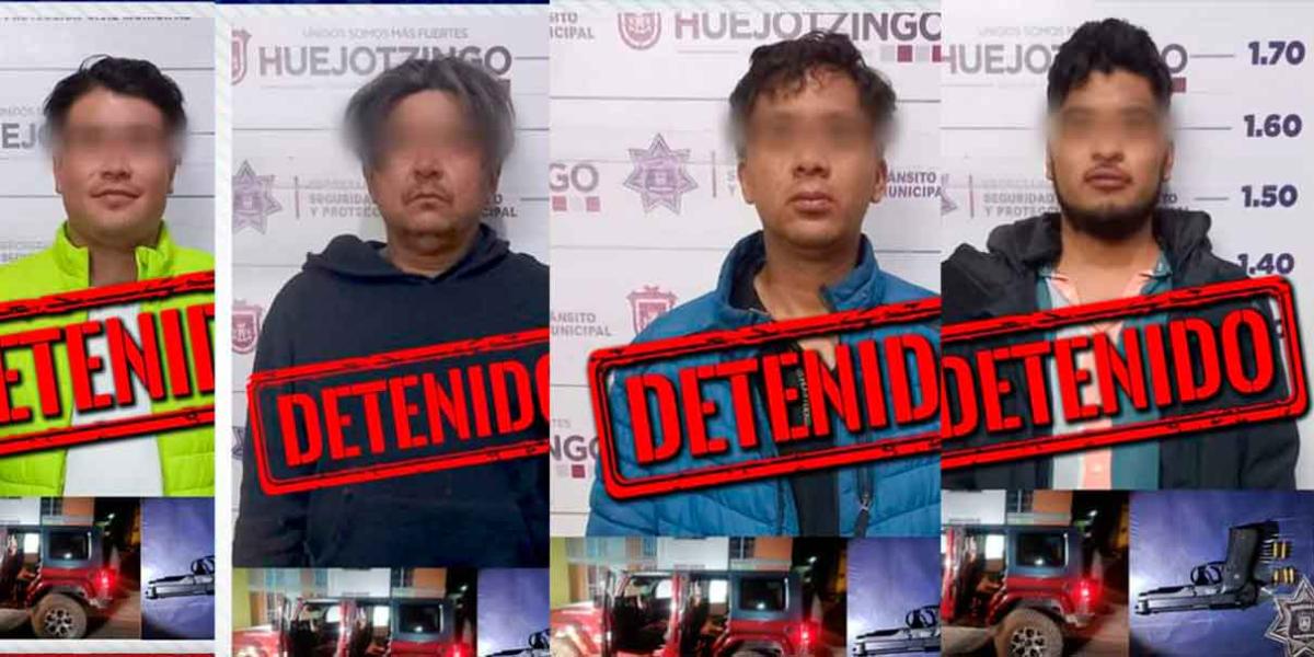 Cuatro hombres detenidos en Huejotzingo por portación ilegal de arma de fuego