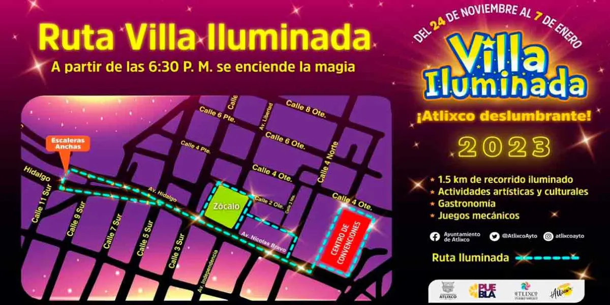 Este 24 de noviembre Atlixco encenderá la Villa Iluminada 2023