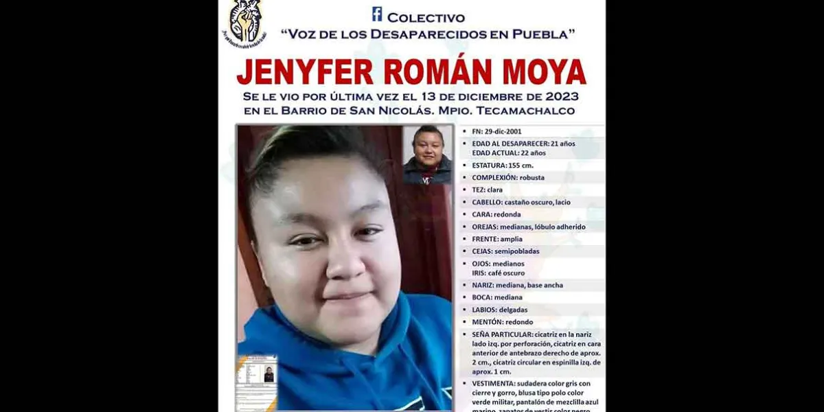 Colectivo urge localizar a Jenyfer Román Moya; desapareció en Tecamachalco