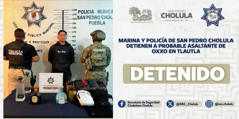 La Semar y policía de San Pedro Cholula capturan a asaltante de tiendas Oxxo 
