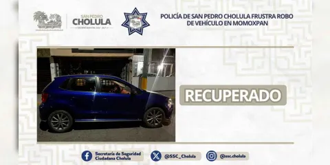 Policía frustra robo de vehículo en San Pedro Cholula