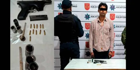 Detienen a seis personas en Huejotzingo por portación ilegal de armas, tentativa de robo y posesión de droga