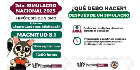 Puebla se prepara para el 2do Simulacro Nacional 2025 este 19 de septiembre