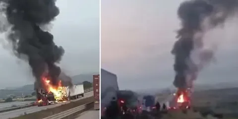 Cierre total en Arco Norte: choque e incendio de tráileres genera caos vial