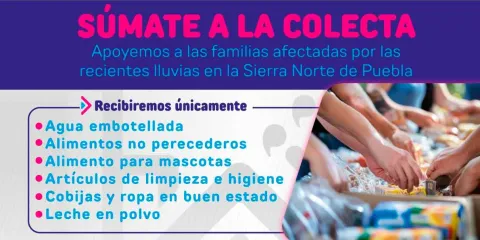 San Andrés Cholula arranca colecta de alimentos para apoyar a damnificados por lluvias