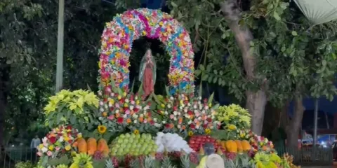 Tradición de casi 30 años sostiene altar guadalupano hecho con fruta en Atlixco