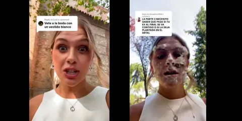 Mujer asiste a boda de su ex con vestido blanco y recibe tremendo pastelazo 