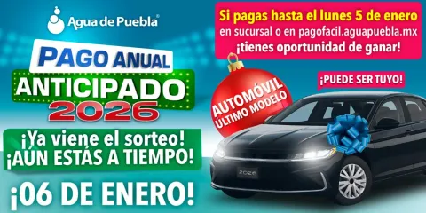Agua de Puebla realizará este 6 de enero su Primer Sorteo de un auto 